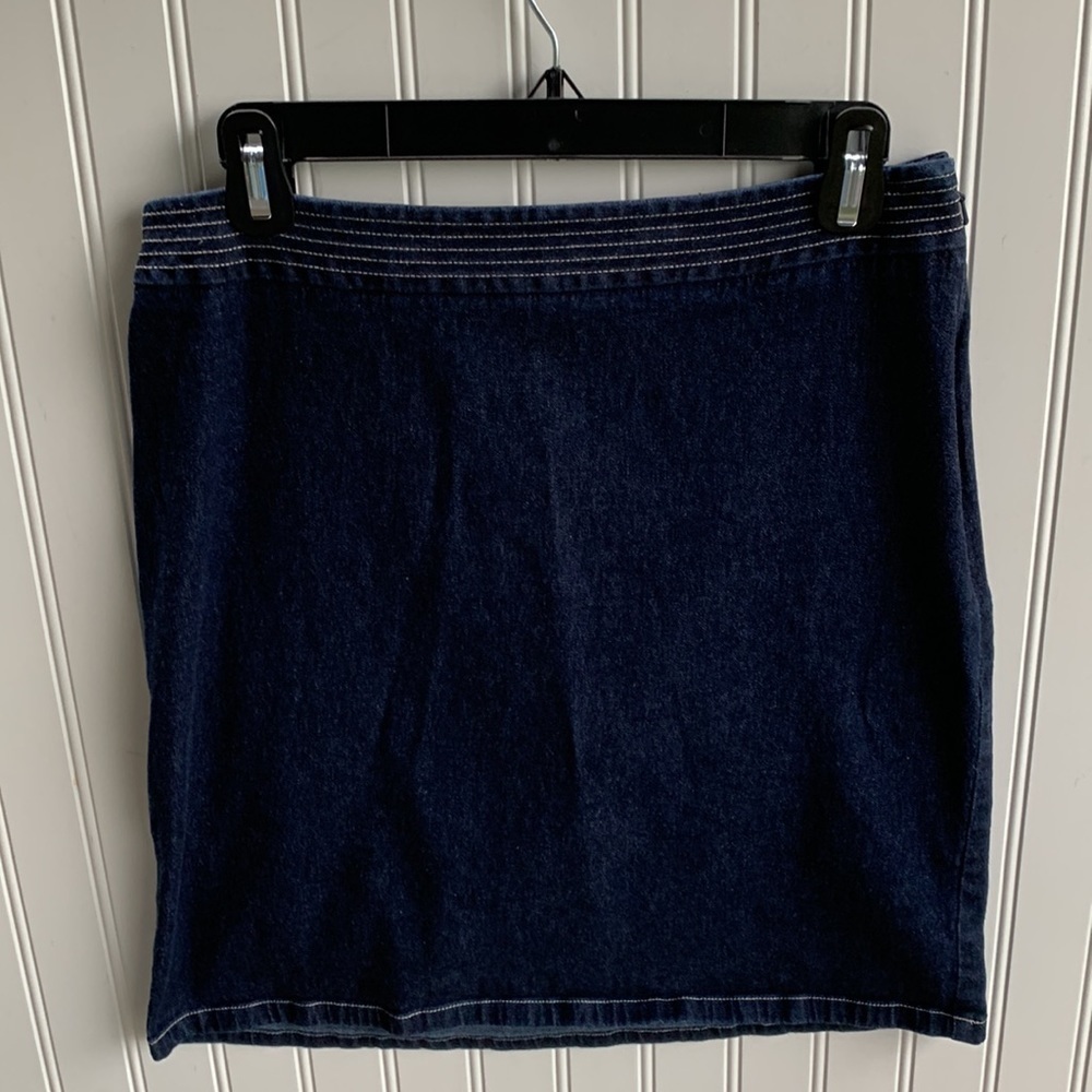Ann TAYLOR LOFT WOMENS INDIGO DENIM STRETCH MINI JEAN SKIRT SIZE 8 - Picture 3 of 7